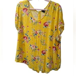 #035 Torrid 2 Yellow Floral Abbey Gauze Button-Back Blouse